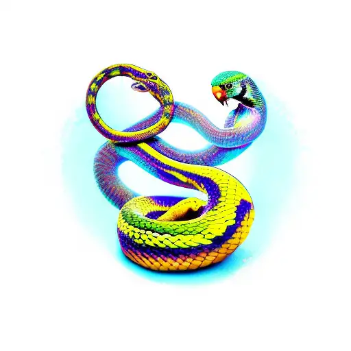 Budgie Holding A Snake With Glitch Effect