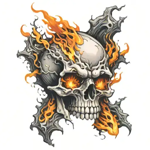 Big Skull Screaming With Flames Coming Out Of His Eyes