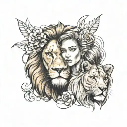 Lion And Girl Face