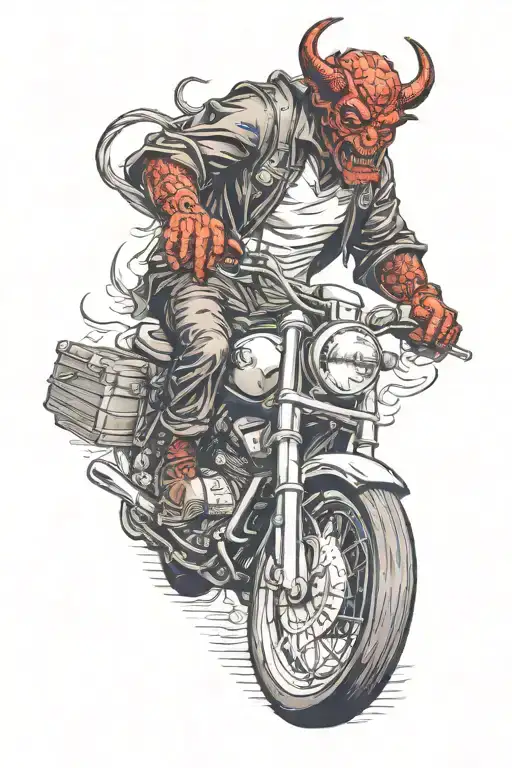 Devil Riding Motorbike Oit Of Heaven Gates