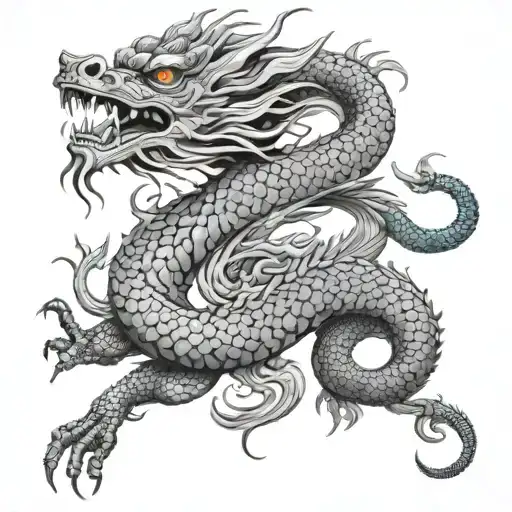 Intricate Japanese Dragon With Even Round Scales In Black And Grey