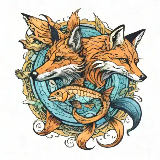 A Fish And Fox Entertwined In A Cirle Chasing Eachother
