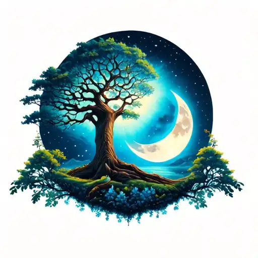 Tree Of Life And Moon And Soliel On Two