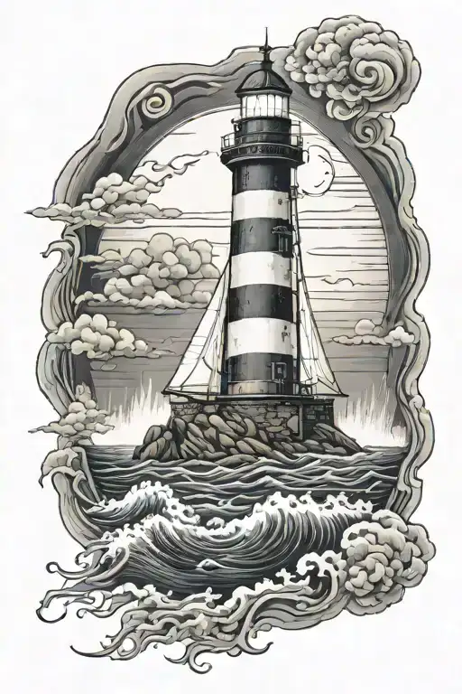 Sailboat And Lighthouse In A Thunder Storm