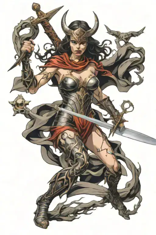 Justice Woman Kills Demon With Her Sword