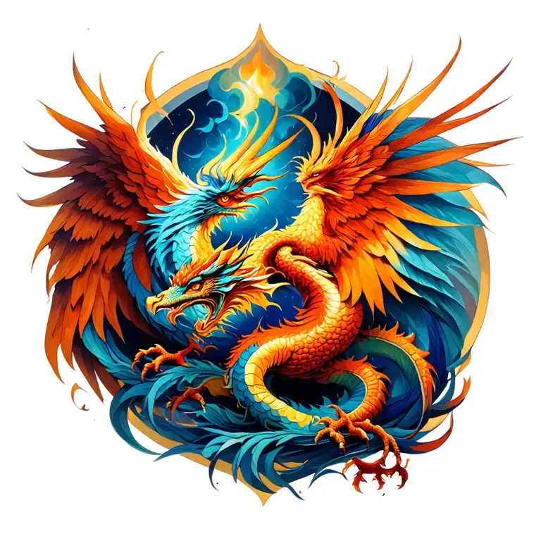 Phoenix And Dragon Intertwined