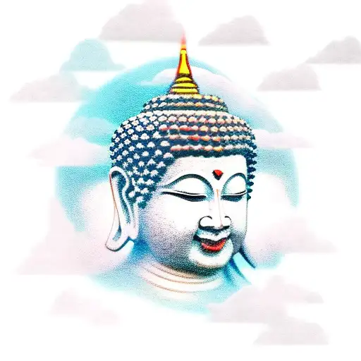 Skateboarding Buddha In Clouds