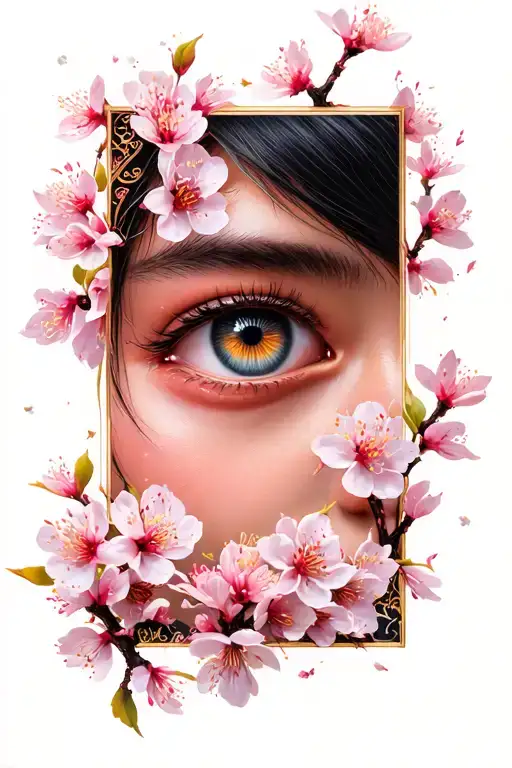 Jennie Kim's Eyes With Background Of Cherry Blossom