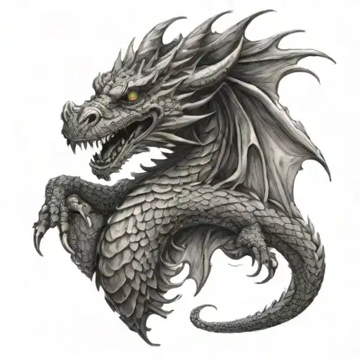 Intricate Dragon With Even Scales In Black And Grey