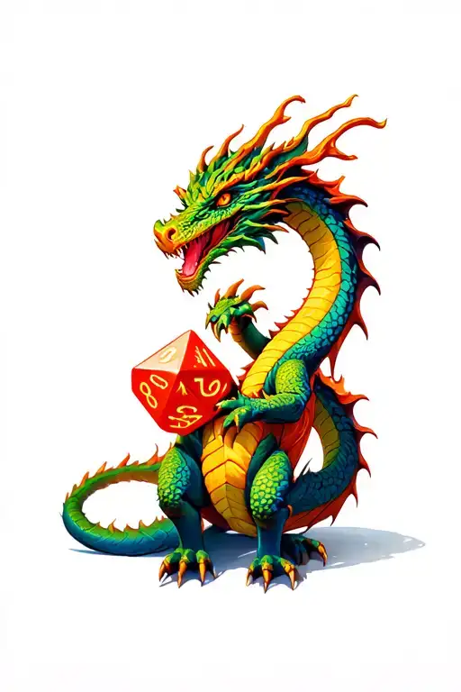 Dragon Gaurding A D20 Dice Intertwined