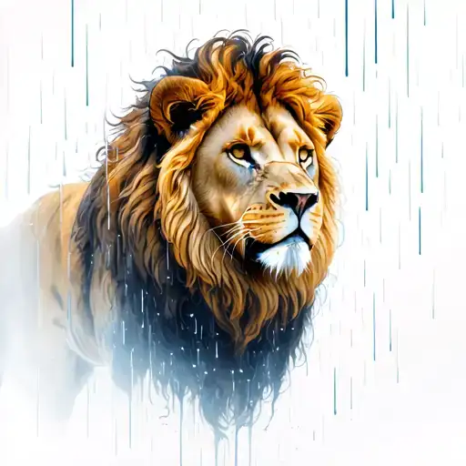 Lion Behind A Liones Surrounded My Rain