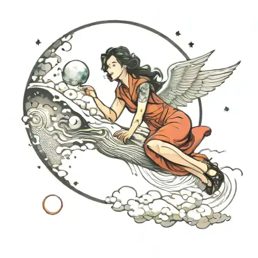 Asian Beautiful Woman Fly To The Moon