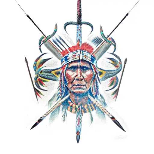 Native American Spear With Snakes