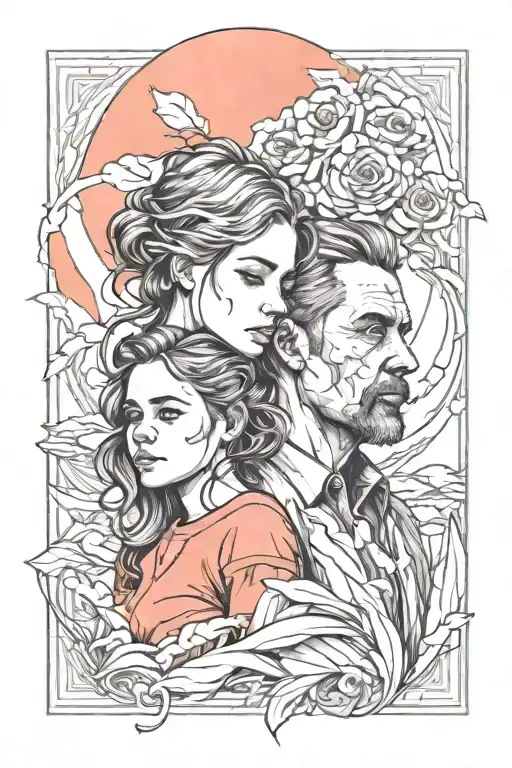 Father And Daughter Line Art
