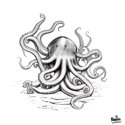 A Medieval Knight Fighting A Giant Octopus