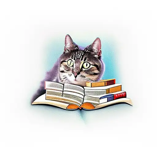 Cat Playing Piano With Books And Coffee