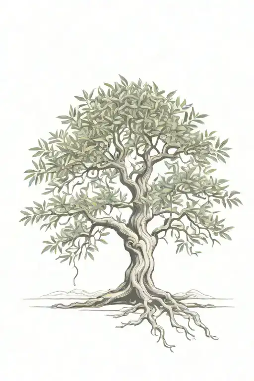 Asymmetrical Olive Tree With Roots