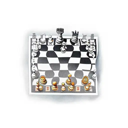 Chess Board With Queen And King Pawns Surrounded By Multiple Normal Pawns
