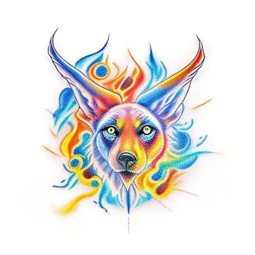 Fire Tattoo Colored With Paws Minimal