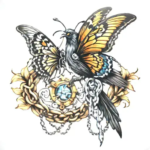 Butterfly Chain With Crow Sitting On Top