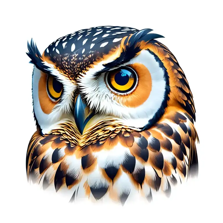An Owl With Very Pronounced And Realistic Blue Eyes To Bring Out The Old Scandinavian Symbols