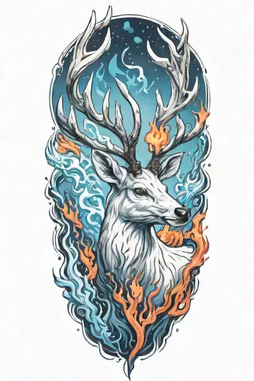White Stag With Antlers On Fire