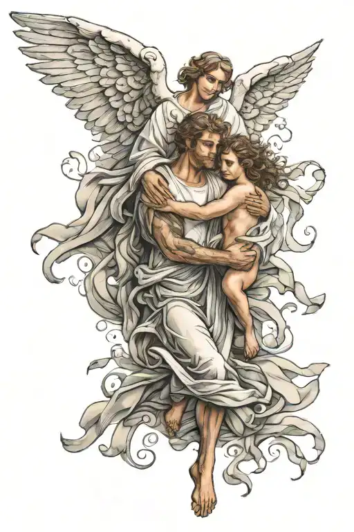 An Angel Carries A Man In His Arms