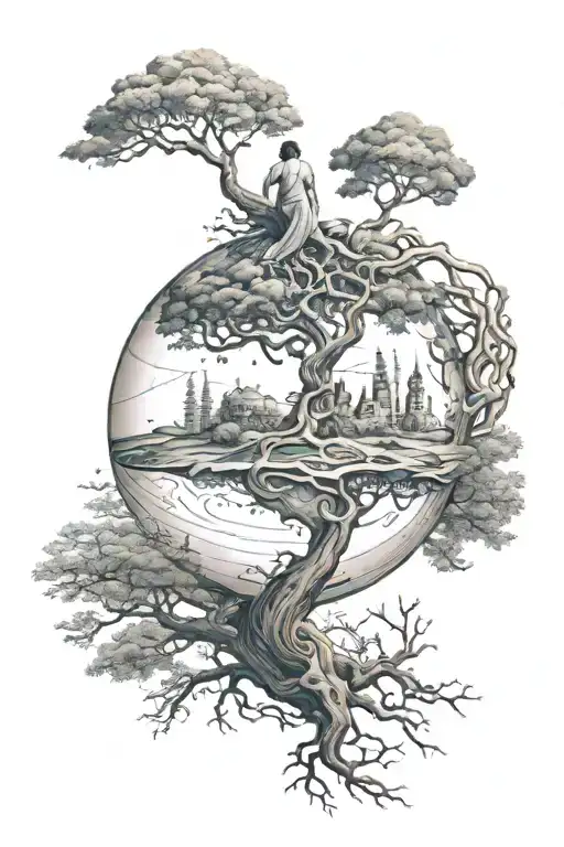 Atlas Carrying The World And Tree Of Life Intertwined