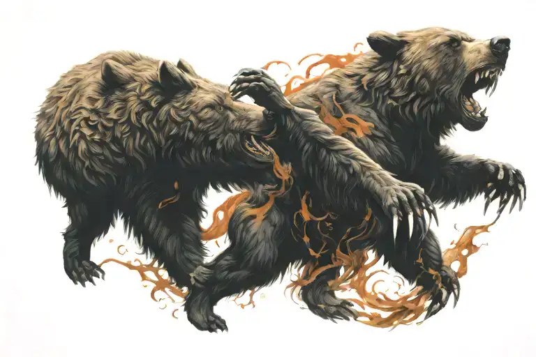 Bear Fighting With Wolf