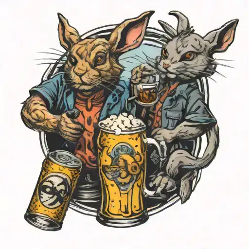 Rabbit And Bat Drinking Beer Cans