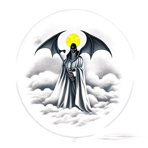 Grim Reaper With Moon And Clouds And Bats