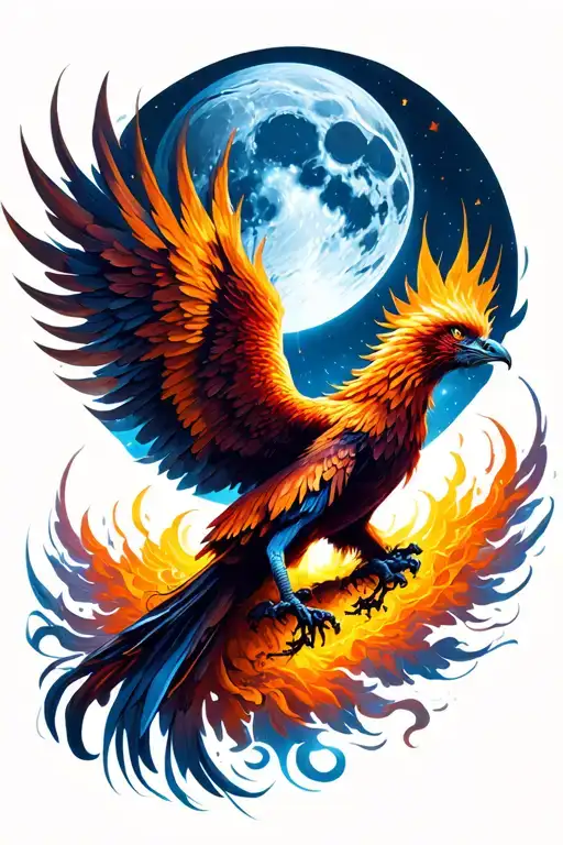 Phoenix And Full Moon Shining