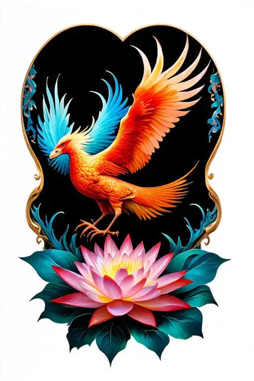 Phoenix And Lotus Flower