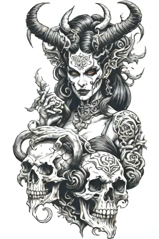 Female Demon Succubus Holding A Skull