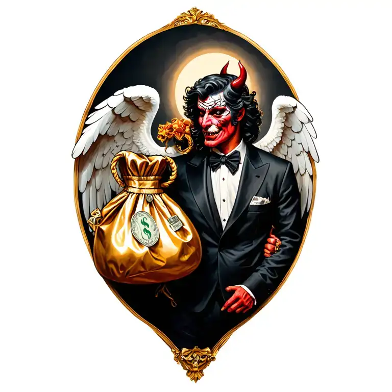 Money Bag Angel And Devil Wears A Suit