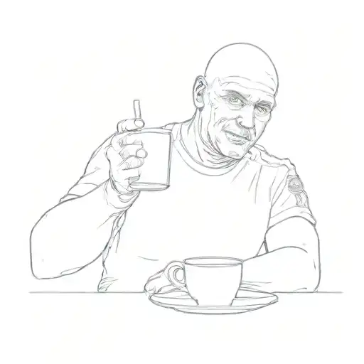 A Bald Man Sitting At A Table With A Cup Of Coffee