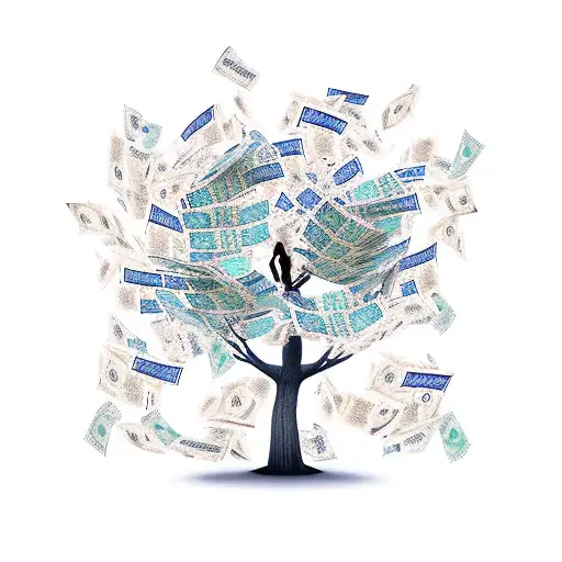 Money Tree With Dollar Bills Falling Of