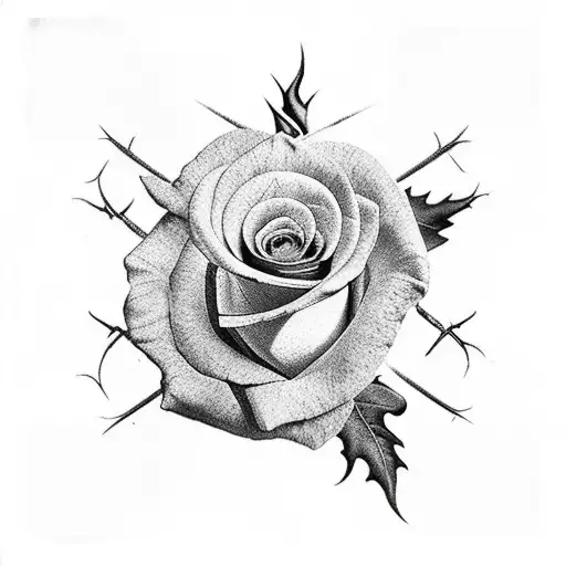 Hand Tattoo Featuring Vine And Thorn Bones With Bloody Rose