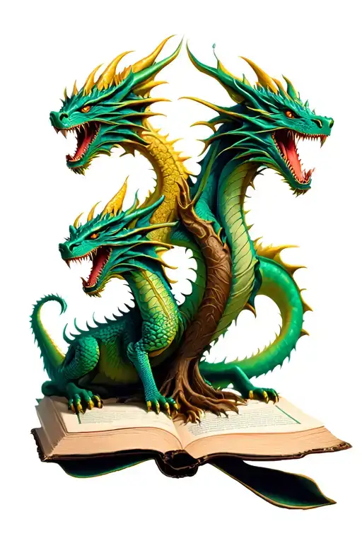 3 Dragons Coming Out Of Book And Tree