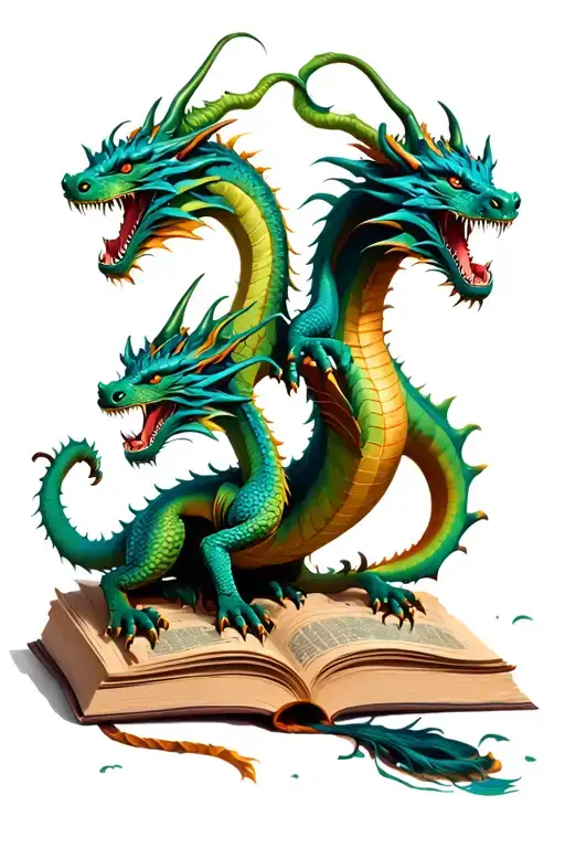 3 Dragons Coming Out Of Book And Tree
