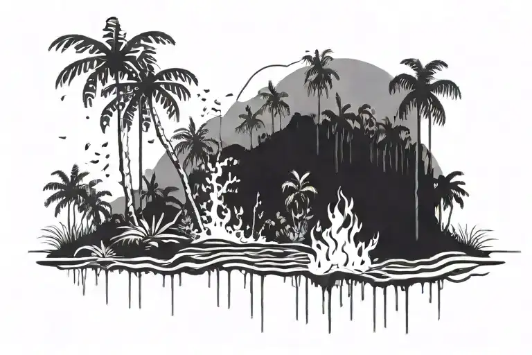 Landscape Minimal Rain Forest With Fire At Night