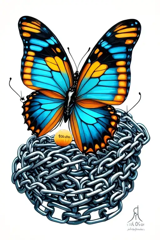 Butterfly Tangled In Chain Wrapping Itself