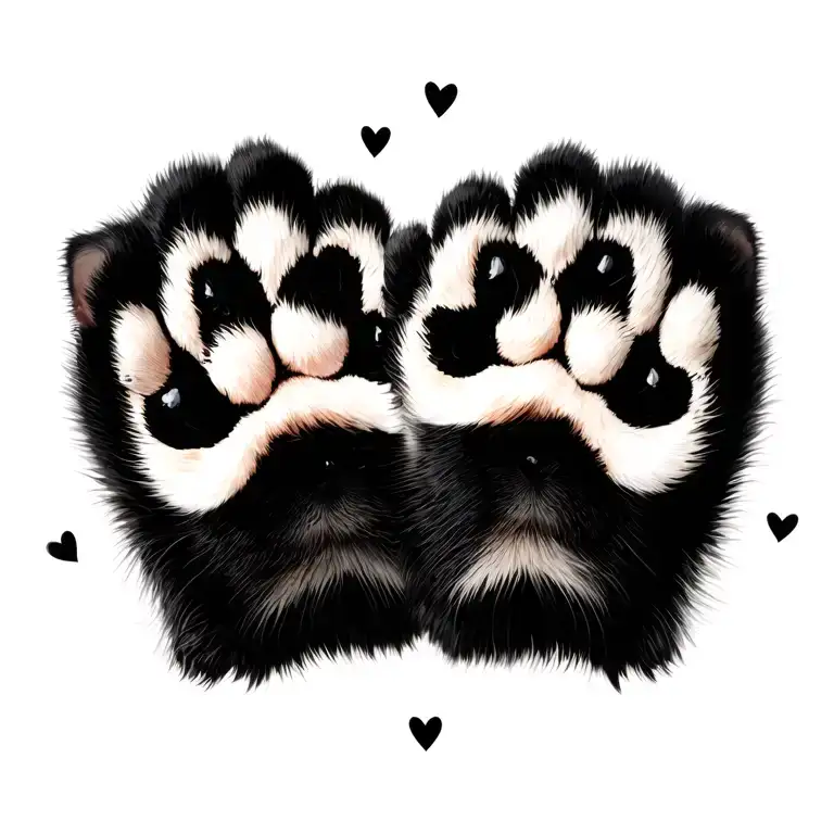 Two Cat Paw Prints With Little Black Hearts Around Them