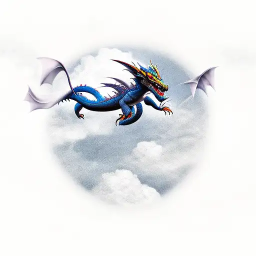 A Majestic Dragon Flying Through A Cloudy Sky