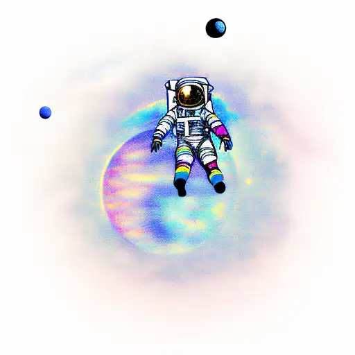 An Astronaut With Colorful Planets In The Background