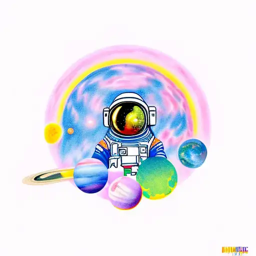 An Astronaut With Colorful Planets In The Background