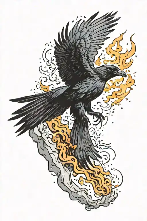 Crow Flying In Cave Filled With Fire