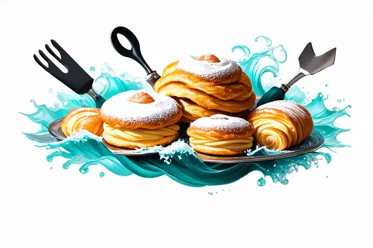 Teal Ocean Waves Background Of The Pastry Tools And Pastries