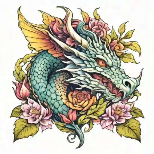 Angelic Dragon With Flowers Growin
