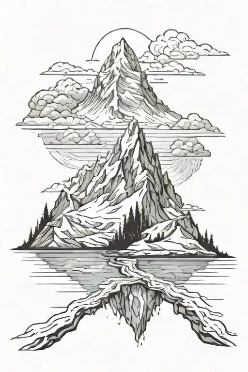 Snow Mountain Peak Going Into River